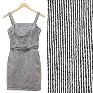 Y2K Hollister Dress Black & White Pinstripe Cotton Fitted Mini Dress Size Small
